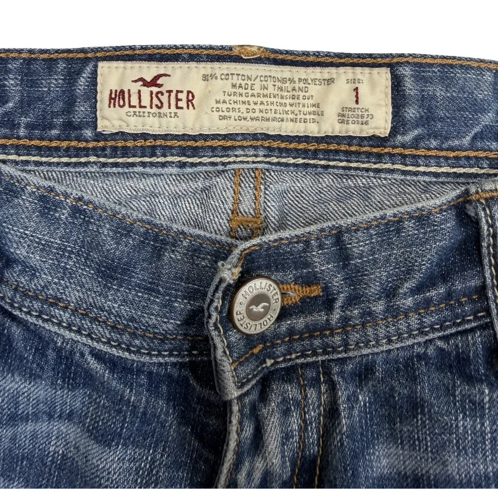 Y2K Hollister Distressed Denim Shorts Size 1 Low Rise Frayed Cutoff Festival